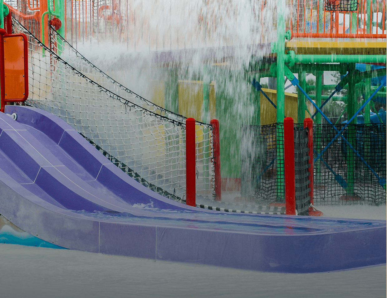 Colorful playground with water features